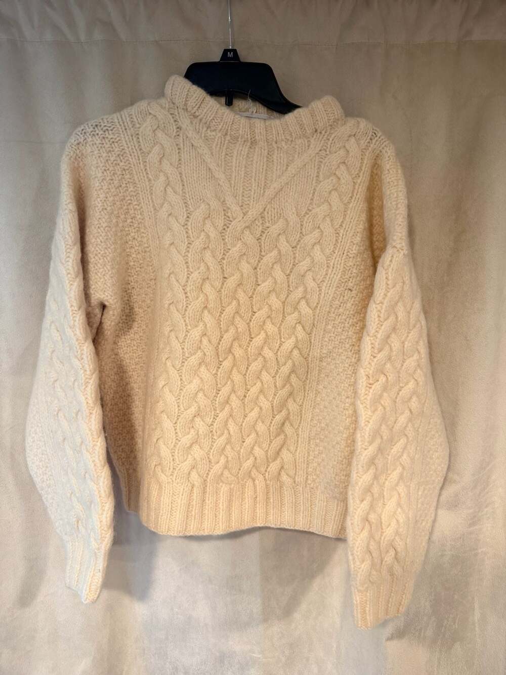 John Ashford Handknitted Shetland 100% Wool Cable Knit Sweater Size M